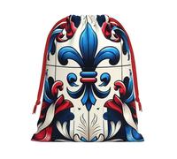 Plush Fleur-De-Lis-France-Flag Christmas Drawstring Present Bags Large Size, Soft Velvet Goodie Bags With Red Ribbon Closure For Holiday Party Favors And Present Wrapping
