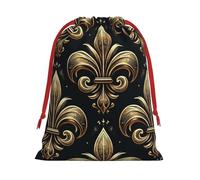 Plush Fleur-De-Lis-Luxury Christmas Drawstring Present Bags Large Size, Soft Velvet Goodie Bags With Red Ribbon Closure For Holiday Party Favors And Present Wrapping