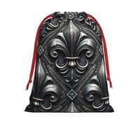 Plush Fleur-De-Lis-Vintage Christmas Drawstring Present Bags Large Size, Soft Velvet Goodie Bags With Red Ribbon Closure For Holiday Party Favors And Present Wrapping