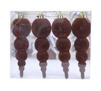 Plush Flocking Ball Set with Variety of Unique Shapes for Decorating Christmas Trees and Garlands (Brown)