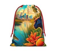 Plush Florida-Cardinal-Bass Christmas Drawstring Present Bags Large Size, Soft Velvet Goodie Bags With Red Ribbon Closure For Holiday Party Favors And Present Wrapping