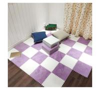 Plush Foam Floor Mat, Interlocking Carpet Rugs,Floor Mat With Edgings,10 Pcs Plush Floor Tiles,12x12 Inch(White+purple)