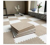 Plush Foam Floor Mat Square Interlocking Carpet Tiles With Border Fluffy Mat Floor Tiles Soft Climbing Area Rugs For Home Family Bedroom Hallway Suitable For All Seasons(Light brown+white,10 pcs)