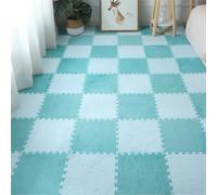 Plush Foam Floor Tiles Mat, Fluffy Crawling Mats Playmats Puzzle Area Rug, Bedroom Non-slip Soft Interlocking Carpet for Home Playroom Decoration (10Pcs,Light Blue and Dark Blue)