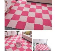 Plush Foam Floor Tiles Mat, Fluffy Crawling Mats Playmats Puzzle Area Rug, Bedroom Non-slip Soft Interlocking Carpet for Home Playroom Decoration (30Pcs,Light Pink and Rose)