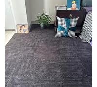 Plush Foam Floor Tiles Mat, Fluffy Crawling Mats Playmats Puzzle Area Rug, Bedroom Soft Interlocking Carpet for Home Playroom Decoration (10Pcs,Black)
