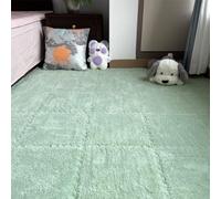 Plush Foam Floor Tiles Mat, Fluffy Crawling Mats Playmats Puzzle Area Rug, Bedroom Soft Interlocking Carpet for Home Playroom Decoration (20Pcs,Mint Green)