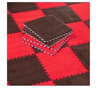 Plush Foam Interlocking Floor Carpet Mat Fluffy Square Puzzle Foam Carpet Tiles With Edgings Soft Anti-Slip Shaggy Area Rug Playmat(Red+Brown,12 pcs)