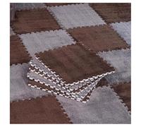Plush Foam Interlocking Floor Carpet Mat Fluffy Square Puzzle Foam Carpet Tiles With Edgings Soft Anti-Slip Shaggy Area Rug Playmat(Gray+Brown,4 pcs)