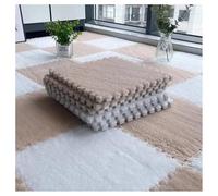 Plush Foam Interlocking Floor Carpet Mat Fluffy Square Puzzle Foam Carpet Tiles With Edgings Soft Anti-Slip Shaggy Area Rug Playmat(White+Light Brown,4 pcs)