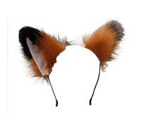 Plush Fox Cat Ears Headband Fluffy Animal Ears Headpiece Hair Hoop Hairband for Halloween Cosplay Party Fancy Dress Costume Hair Accessories (Camel&Black)