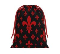 Plush French Fleur-De-Lis Christmas Drawstring Present Bags Large Size, Soft Velvet Goodie Bags With Red Ribbon Closure For Holiday Party Favors And Present Wrapping