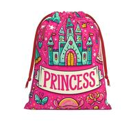Plush Funny-Princess-Castle-Crown Christmas Drawstring Present Bags Large Size, Soft Velvet Goodie Bags With Red Ribbon Closure For Holiday Party Favors And Present Wrapping