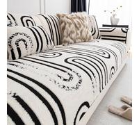 Plush Geometric Stripe Sofa Cover- One-Piece Non-Slip Winter Couch Cushion Slipcover for Corner Sofas, Dog-Friendly & Washable Protector A 90 * 260cm/35.43 * 102.36in