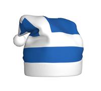 Plush Greek flag Christmas Hat, festive costume accessory, soft to the touch, perfect for Christmas and holiday parties.