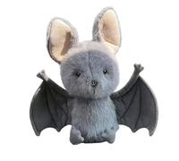 Plush Halloween Bat Stuffed Animal, Gray Fluffy Plush with Black Wings, Desktop Decoration Toy for Kids and Home