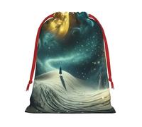 Plush Halloween-Moon-Snow Christmas Drawstring Present Bags Large Size, Soft Velvet Goodie Bags With Red Ribbon Closure For Holiday Party Favors And Present Wrapping