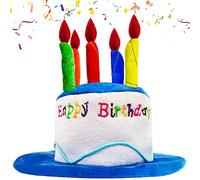 Plush Happy Birthday Cake Hat with Multicolor Candles - Party Hats for Adults & Kids