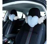 Plush Heart Shaped Pillow with Angel Wings Car Headrest Soft Comfortable Car Seat Pillow for Driving Travelling Room Office Car Decor (blue)