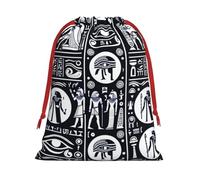 Plush Hieroglyphics-All-See-Eye-Egypt Christmas Drawstring Present Bags Large Size, Soft Velvet Goodie Bags With Red Ribbon Closure For Holiday Party Favors And Present Wrapping
