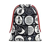 Plush Hieroglyphics-All-See-Eye-Egyptian Christmas Drawstring Present Bags Large Size, Soft Velvet Goodie Bags With Red Ribbon Closure For Holiday Party Favors And Present Wrapping