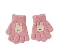 Plush High Elastic Gloves Cute Pattern Children's Full-Finger Knitting with Rabbit Decor Thickened Elasticity for Comfortabl Dark Pink