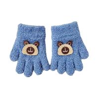 Plush High Elastic Gloves Cute Pattern Children's Full-Finger Knitting with Rabbit Decor Thickened Elasticity for Comfortabl Blue
