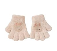 Plush High Elastic Gloves Cute Pattern Children's Full-Finger Knitting with Rabbit Decor Thickened Elasticity for Comfortabl Pink