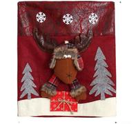 Plush Holiday Chair Covers for Dining Chairs Featuring Santa Snowman Elk Patterns Fabric Slipcovers for Festive Seasonal Decoration (ELK)