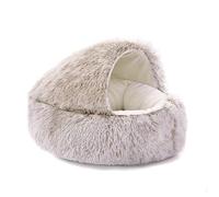 Plush Hooded Cat Bed - Cozy Calming Round Pet House with Non-Slip Bottom, Warm Windproof Indoor Bed for Cats(B,M)