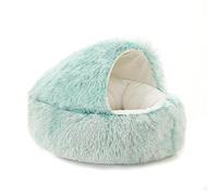 Plush Hooded Cat Bed - Cozy Calming Round Pet House with Non-Slip Bottom, Warm Windproof Indoor Bed for Cats(D,L)