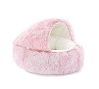 Plush Hooded Cat Bed - Cozy Calming Round Pet House with Non-Slip Bottom, Warm Windproof Indoor Bed for Cats(C,L)