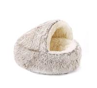 Plush Hooded Cat Bed - Cozy Calming Round Pet House with Non-Slip Bottom, Warm Windproof Indoor Bed for Cats(F,M)