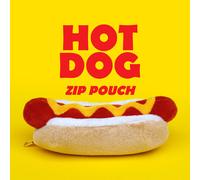 Suck UK Plush Hot Dog Zip Pouch | Hot Dog Shaped Pencil Case | Makeup Bag | Back to School Supplies | Stationery | Cute Accessories | Cosmetic Organizer | Gold Zipper | Novelty Gift for Food Lovers