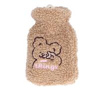 Plush Hot Water Bottle 500ml Premium PVC Liner Anti Scalding Hot Water Bag with Soft Cover for Home Office Travel Warm Hands and Bed (Coffee Color Biscuit Bear)