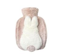Plush Hot Water Bottle PVC Cute Plush Hot Water Bag for Hot and Cold Compress with Pockets on Both Sides 1000ML Capacity Christmas New Year Valentine's Day Birthday Gift 3D Rabbit (Pink and White)