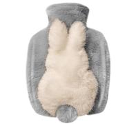 Plush Hot Water Bottle PVC Cute Plush Hot Water Bag for Hot and Cold Compress with Pockets on Both Sides 1000ML Capacity Christmas New Year Valentine's Day Birthday Gift 3D Rabbit(Grey and Brown)