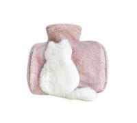 Plush Hot Water Bottle PVC Cute Plush Hot Water Bag for Hot and Cold Compress with Pockets on Both Sides 1500ML Capacity Christmas New Year Valentine's Day Birthday Gift 3D Cat（Pink and White）