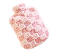 Plush Hot Water Bottle, PVC Warmer with Detachable Cover Winter season | 26x17x2cm Rounded Shape, Pink Chessboard Fabric, Leak-Resistant Design, Prolonged Warmth for Nighttime Use