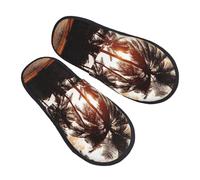 Plush House Slipper Tropical Sea Beach Palm Tree Sunset House Shoes Fluffy Winter Slippers for Guest Indoor Travel M