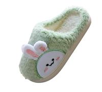 Plush House Slippers for Kids Girls Winter Warm Cute Fuzzy Bunny Bedroom Slides Indoor lip n Soft Furry Home Shoes (Green, 7 Toddler)