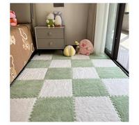 Plush Interlocking Carpet Mats Interlocking Carpet Tiles Cut And Spliced Plush Foam Mats Non-Slip Carpet Suitable For Home Bedroom Living Room(White+Green,4 pcs)