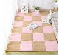 Plush Interlocking Carpet Tiles Plush Carpet, Interlocking Foam Floor Mat, 40 Pieces, Patchwork Foam Tiles, Non-Slip Plush Small Carpet(Light Brown+Pink)