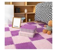 Plush Interlocking Carpet Tiles,Soft EVA Puzzle Carpet,12X12X0.4Inch Playroom Mat,Fluffy Square Foam Tile Mats for Nursery&Bedroom,blue,12pcs(+Purple,12pcs)