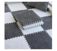 Plush Interlocking Foam Carpet Tiles with Border,12Pcs 12"X12"X0.4" Thick Padded Squares Foam Floor Tiles,Fluffy Puzzle Play Mat for Home Decor(Gray+White)