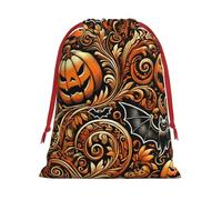 Plush Jack-Lanterns-Bats Christmas Drawstring Present Bags Large Size, Soft Velvet Goodie Bags With Red Ribbon Closure For Holiday Party Favors And Present Wrapping