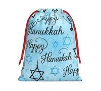 Plush Jewish Hanukkah Theme Christmas Drawstring Present Bags Large Size, Soft Velvet Goodie Bags With Red Ribbon Closure For Holiday Party Favors And Present Wrapping