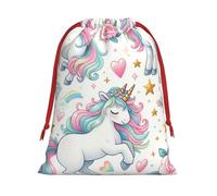 Plush Kawaii-Horse-Twinkling-Stars Christmas Drawstring Present Bags Large Size, Soft Velvet Goodie Bags With Red Ribbon Closure For Holiday Party Favors And Present Wrapping