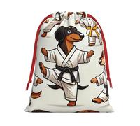 Plush Kawaii-Judo-Dachshunds Christmas Drawstring Present Bags Large Size, Soft Velvet Goodie Bags With Red Ribbon Closure For Holiday Party Favors And Present Wrapping
