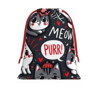 Plush Kawaii-Kittens-Cats Christmas Drawstring Present Bags Large Size, Soft Velvet Goodie Bags With Red Ribbon Closure For Holiday Party Favors And Present Wrapping